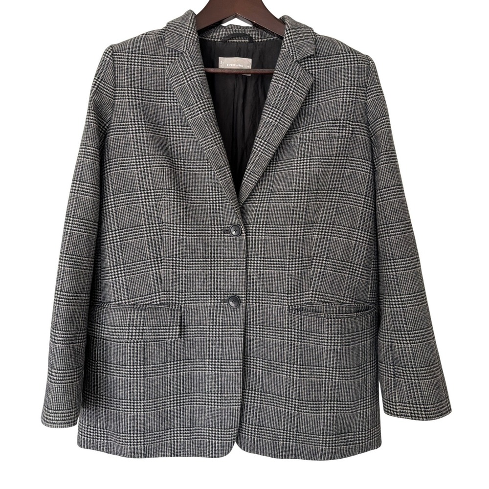Everlane Womens Glen Plaid Wool Blend Oversized Blazer Grey Black‎ Size 10